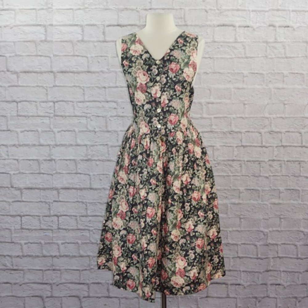 Vintage 80s Floral Cotton Dress